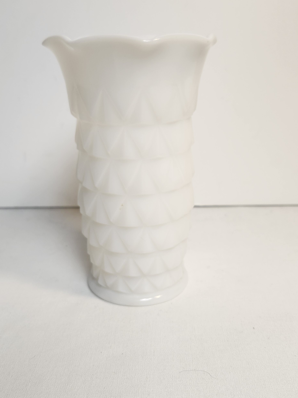 HAZEL ATLAS Milk Glass Vase 5.75" Diamond Quilt Pattern